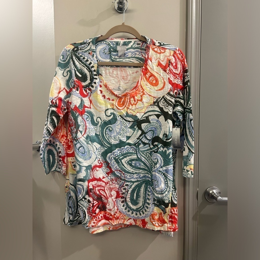 Chico’s 3/4 Sleeve Top 1 Prismatic Multicolor Cotton